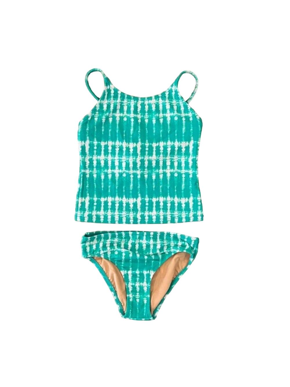 NWT J. Crew Girls' Green & White Tie-Dyed Tankini Swimsuit